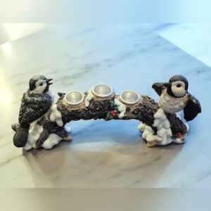 Natures Noel Holiday Winter Chickadee Candelabra Candle Holder